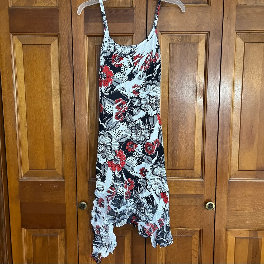 Floral Print Dress with Red and Black Accents
